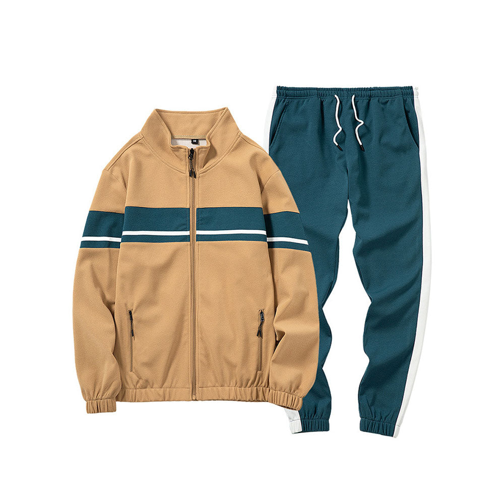 Men's contrasting color jacket & trousers two-piece sports suit