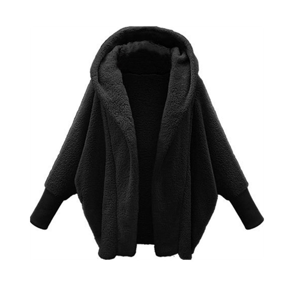 Women's loose plush hooded jacket