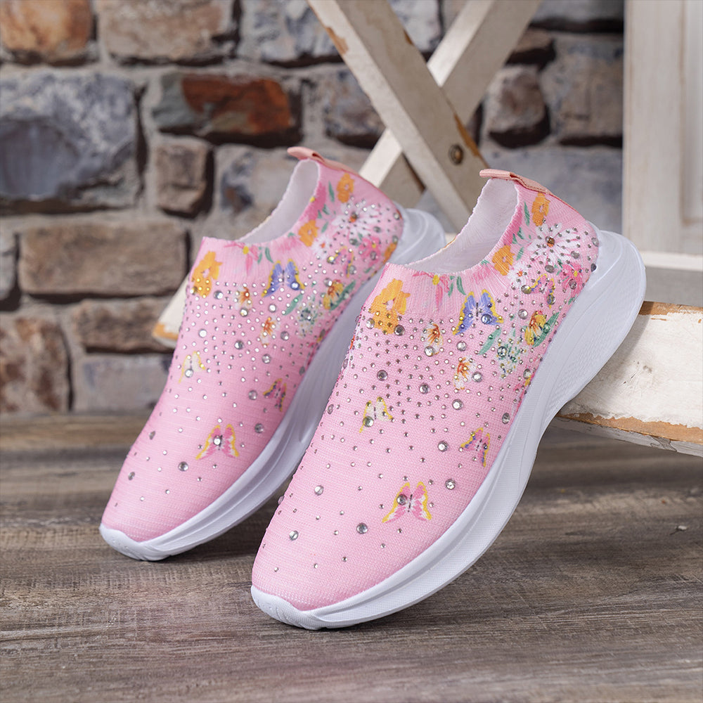 Women's Printed Butterfly Rhinestone Casual Sports Shoes