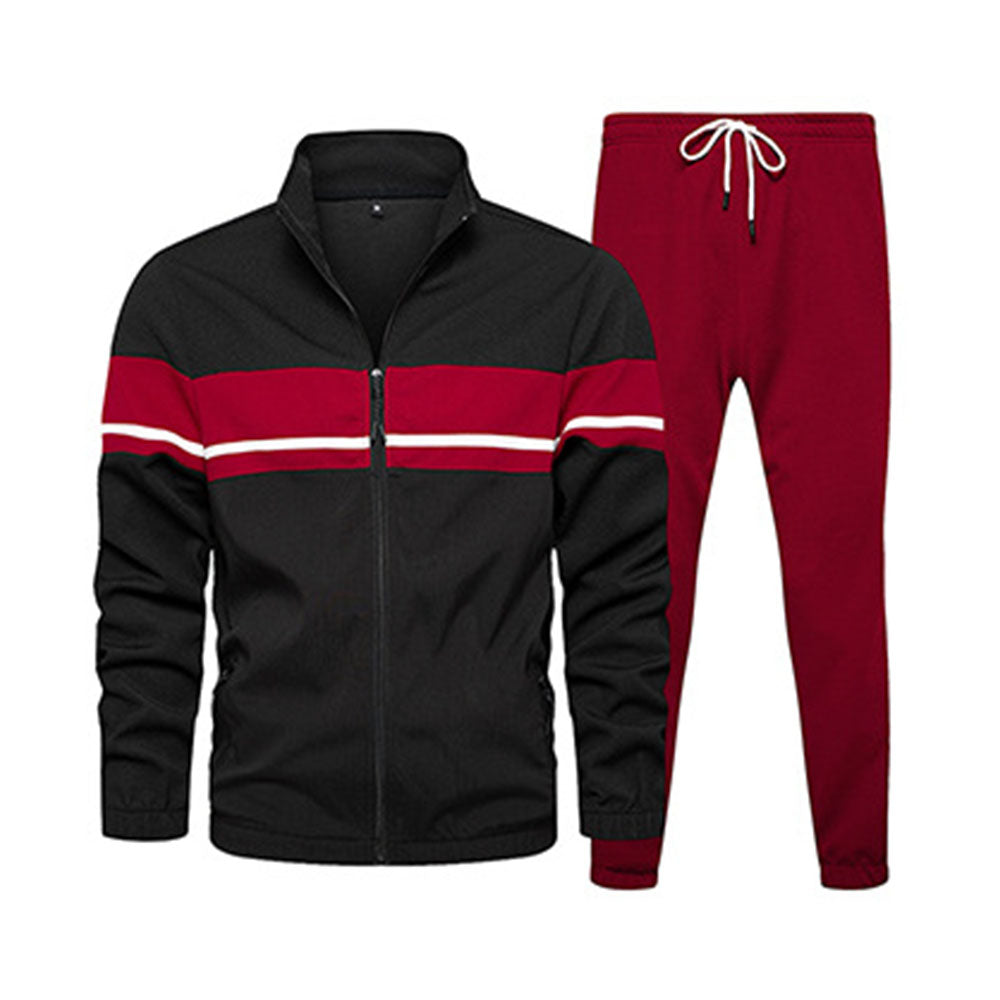 Men's contrasting color jacket & trousers two-piece sports suit