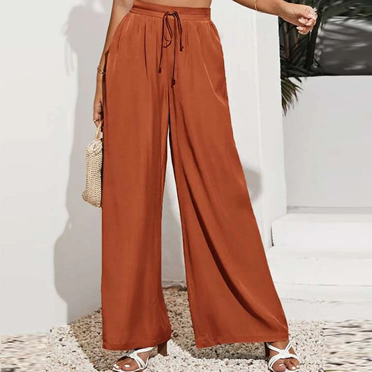 Women's solid color wide leg trousers with a high waist